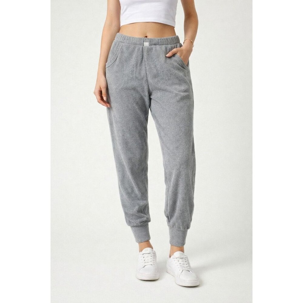 Marla Wynne LOUNGE Pants Light Gray Soft Chenille Joggers Womens PS - Fits MEDIU